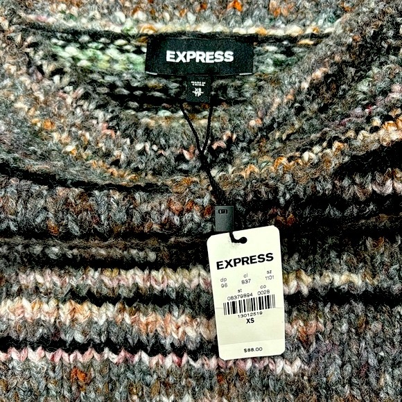 Express Oversized Heather Gray Black Boat Neck Wool Blend Knit Pullover Sweater - Picture 6 of 9